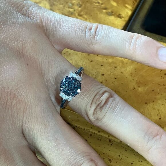 Natural Blue Diamond Sterling Silver Ring Size 8 - Picture 4 of 9